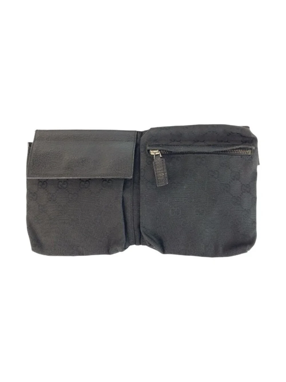 Gucci Black Silver GG Canvas Leather Belt Bag Waist Pouch